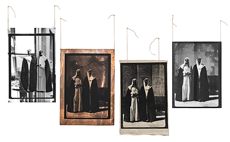 Manal Al Dowayan, The Bisht Men I; aluminum copper canvas photo string; 45x70 50x71 45x70 44x60cm.jpg